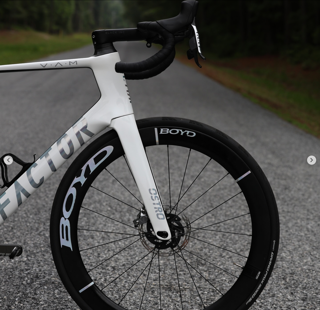 Factor Ostro VAM aero road bike front end side profile view
