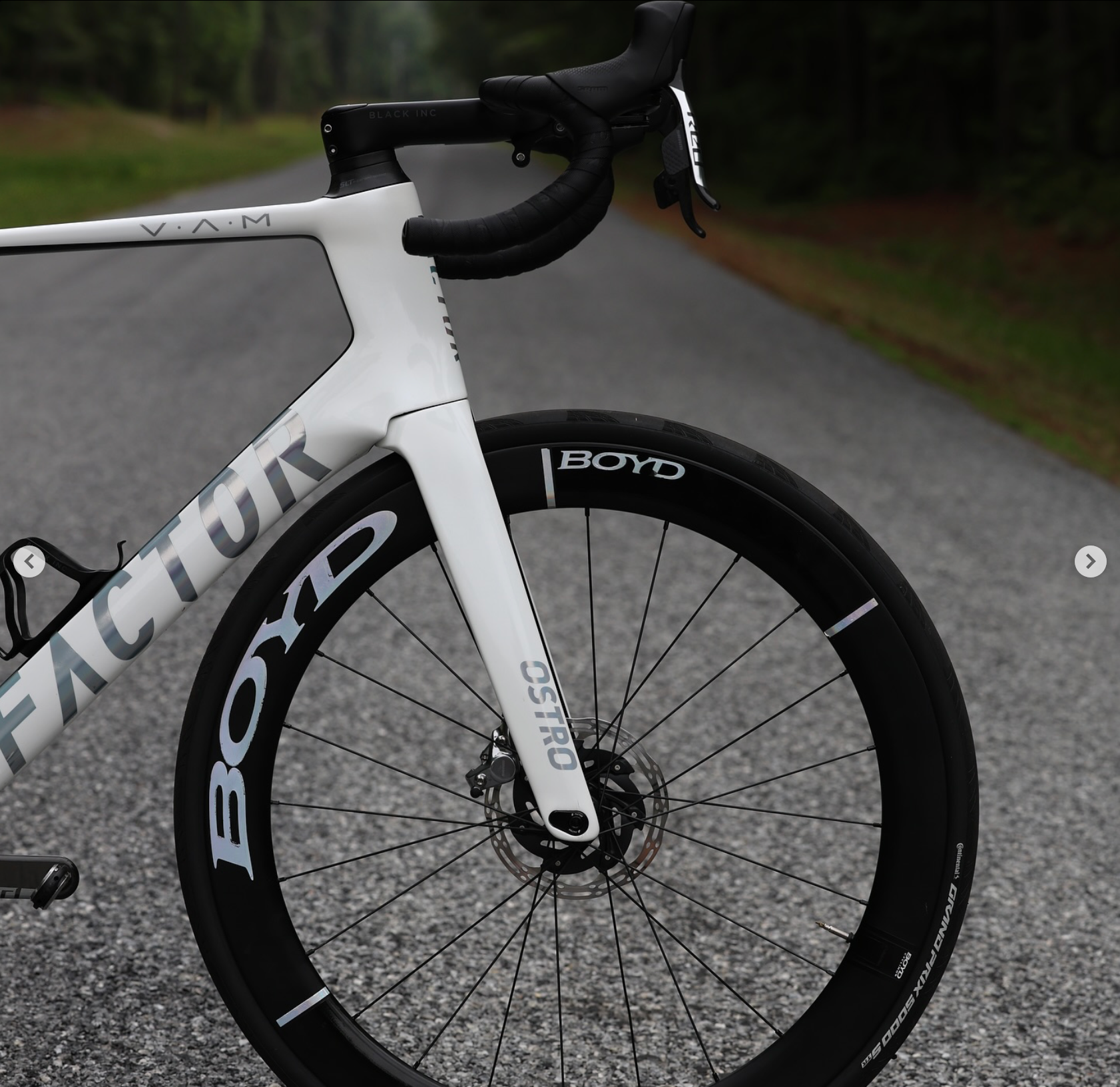 Factor Ostro VAM aero road bike front end side profile view