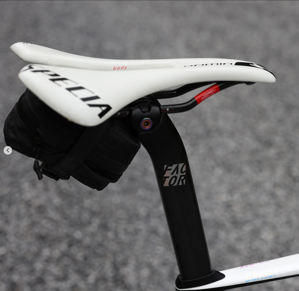 Factor Ostro VAM setback seatpost and saddle detail closeup