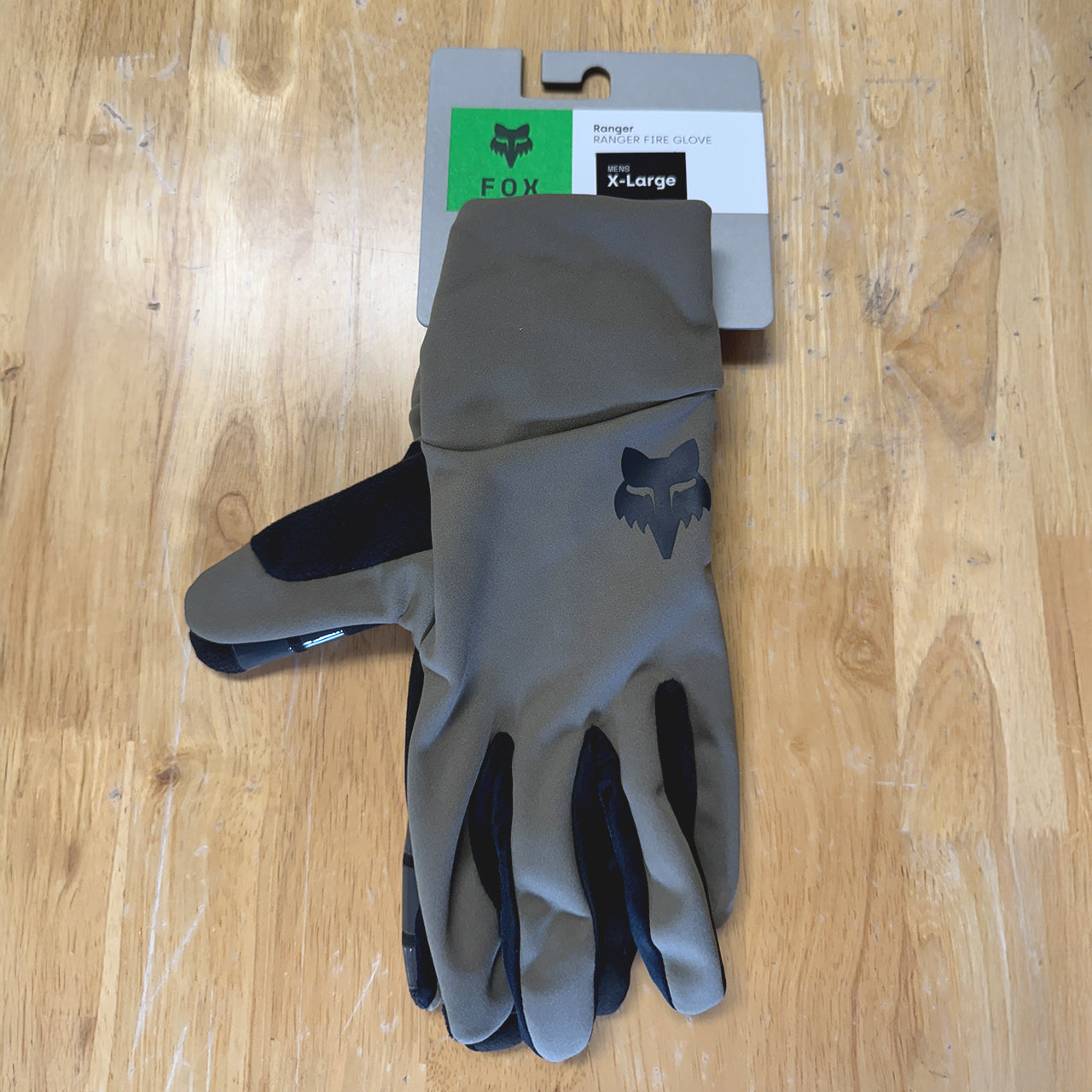 Fox Ranger Fire gloves in ash on table at Lewes Cycle Sports