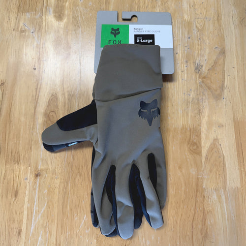 Fox Ranger Fire gloves in ash on table at Lewes Cycle Sports