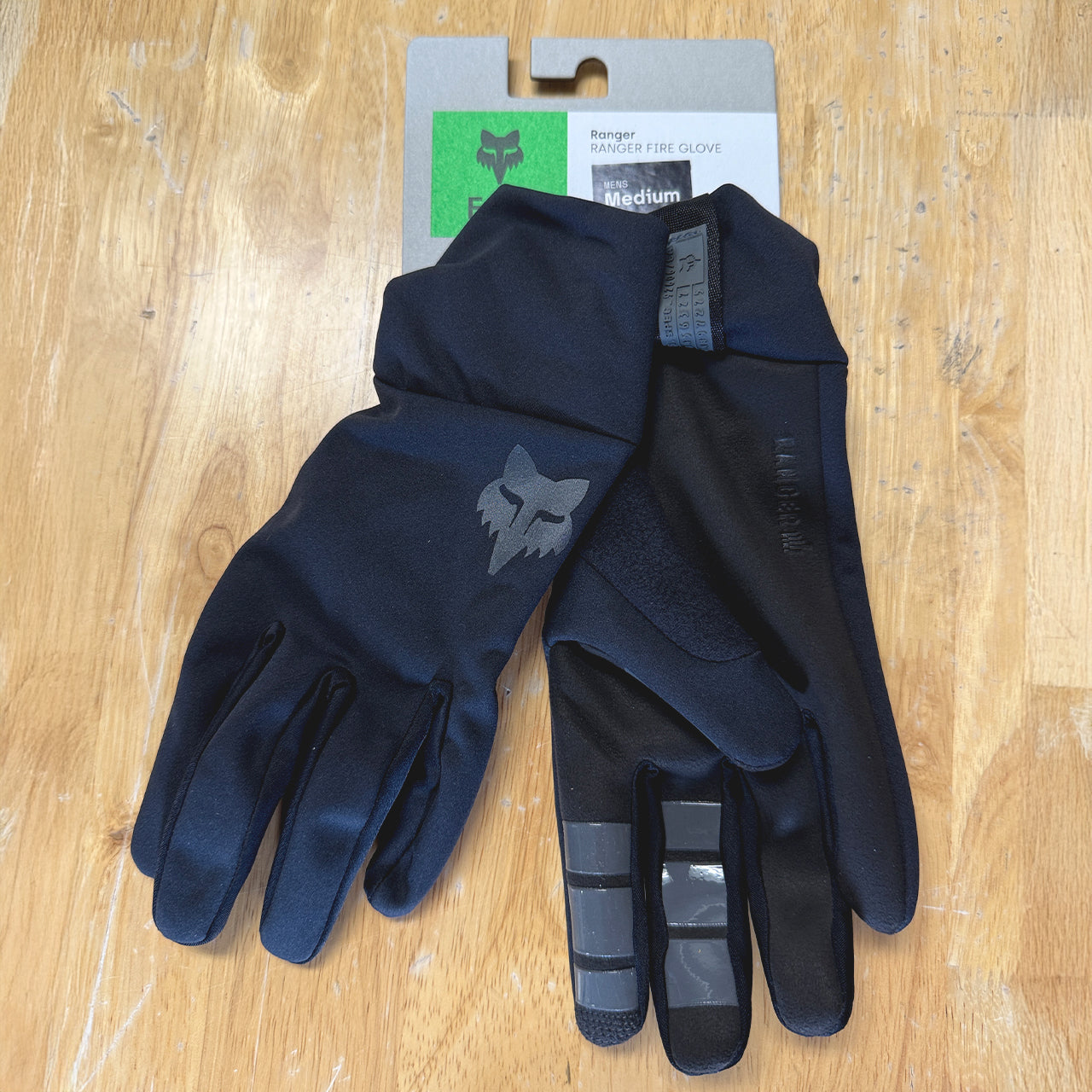 Fox Ranger Fire gloves in black on table at Lewes Cycle Sports