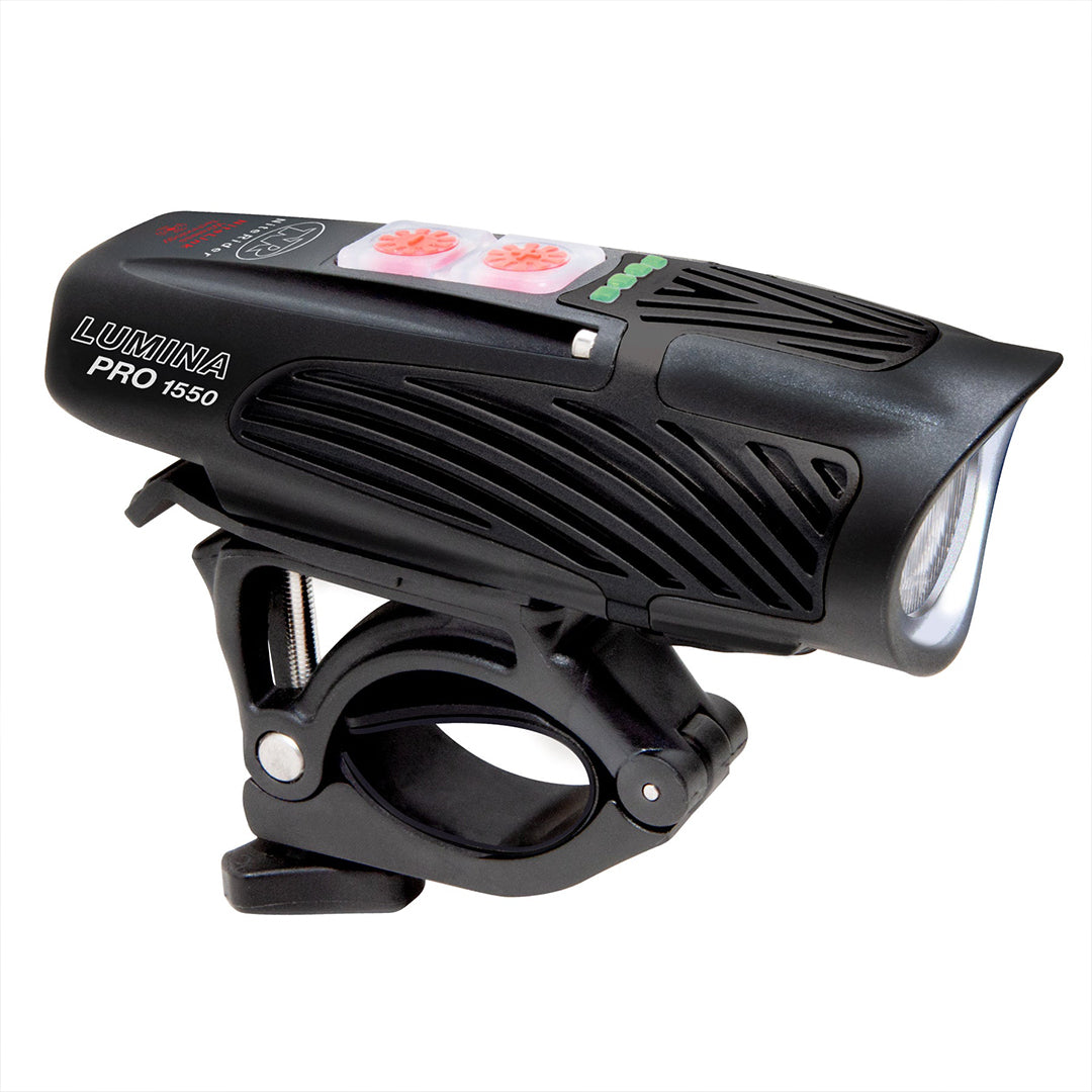 NiteRider Lumina Pro 1550 front light illuminated on white background