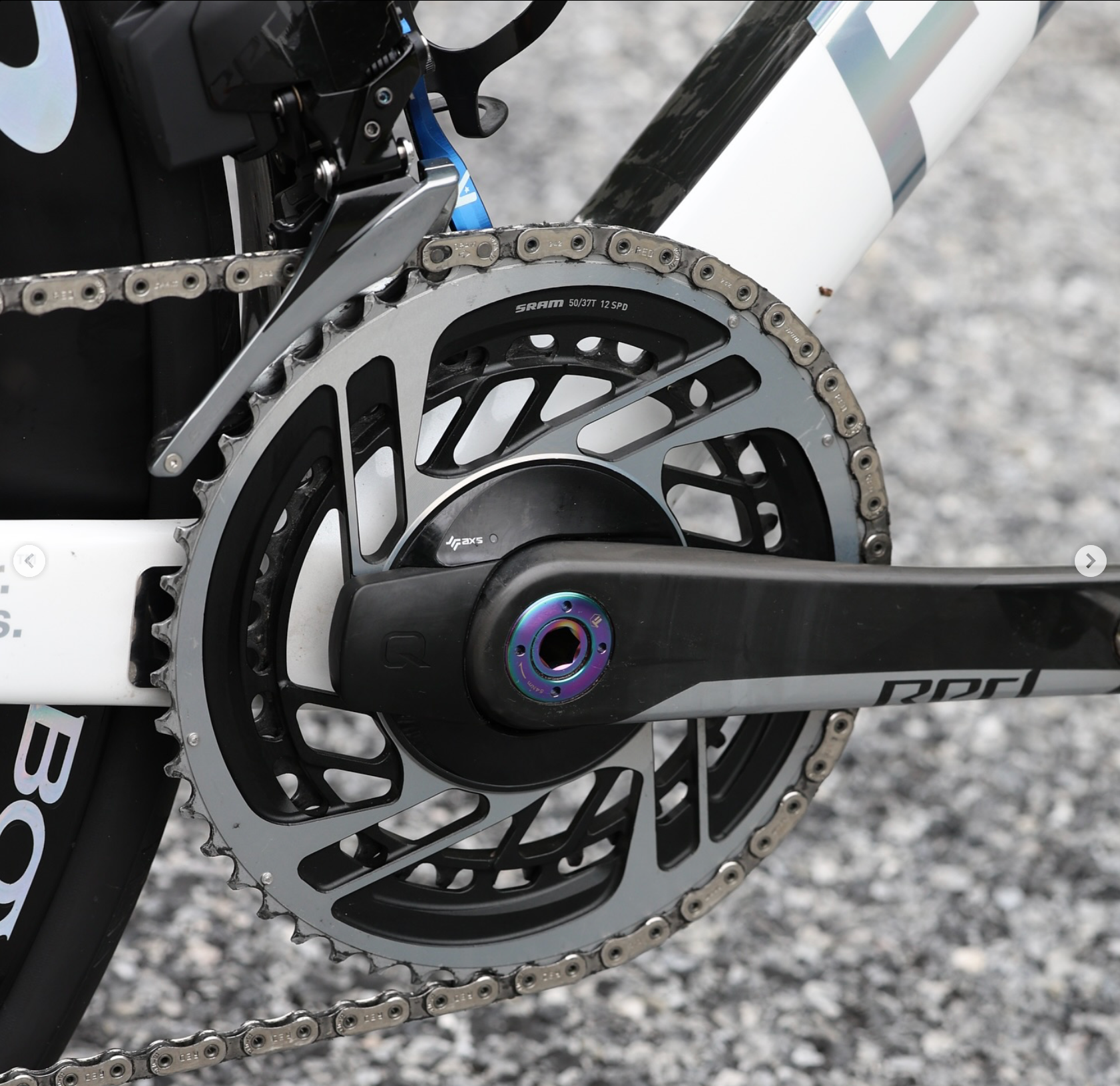 SRAM Red AXS crankset with power meter on Factor Ostro VAM bike