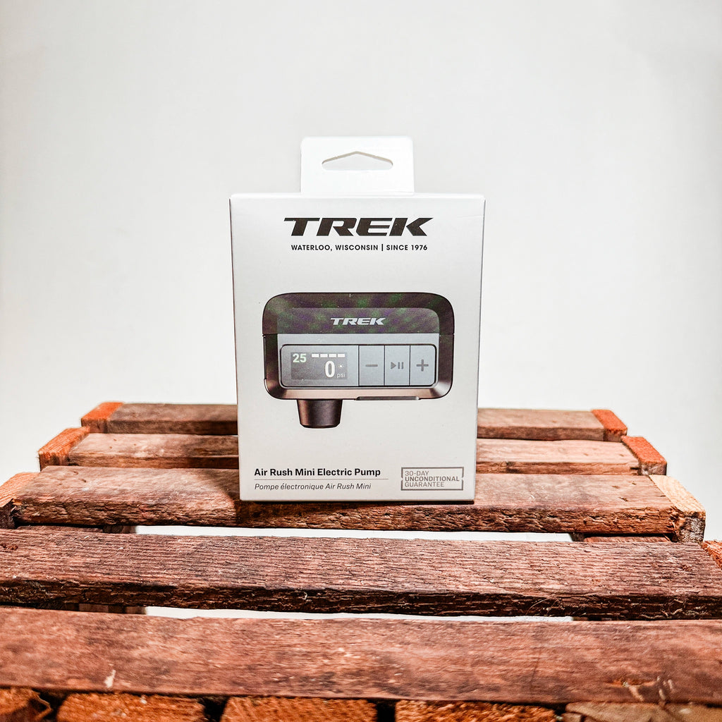 Trek Air Rush mini electric pump retail packaging studio product photo